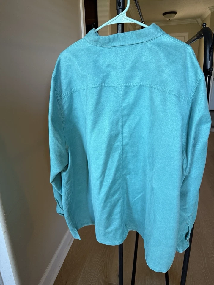 Liz & Me Teal Long Sleeve 4X Blouse Snaps Collar  - Image 2 of 4