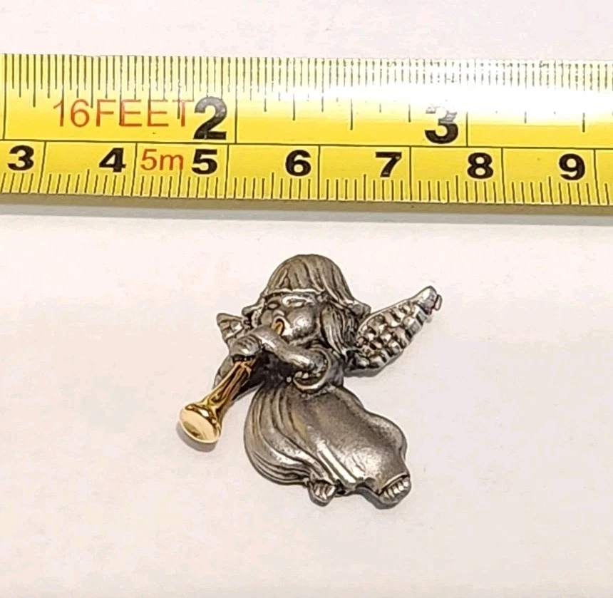 全新带盒 复古 Daria Pewter Angel 金角音乐胸针 胸针 祝你好运小饰品 — 第 3/4 张图片