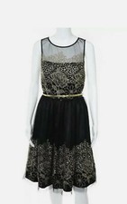 Eliza J Black Gold Mesh Overlay Sleeveless Cocktail Dress Size 10 $178 EUC