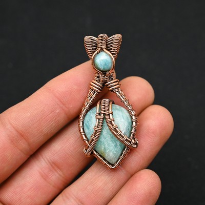 Moonstone Gemstone  Copper Wire Wrapped Handmade Pendant  Jewelry SG1214