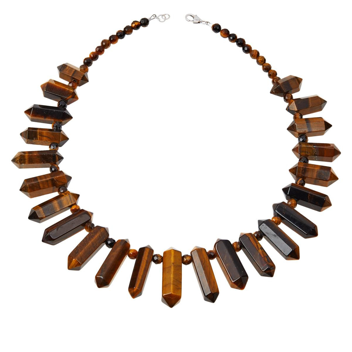Womens Brown Tigers Eye Sterling Silver Statement Necklace, One of a Kind, 20in