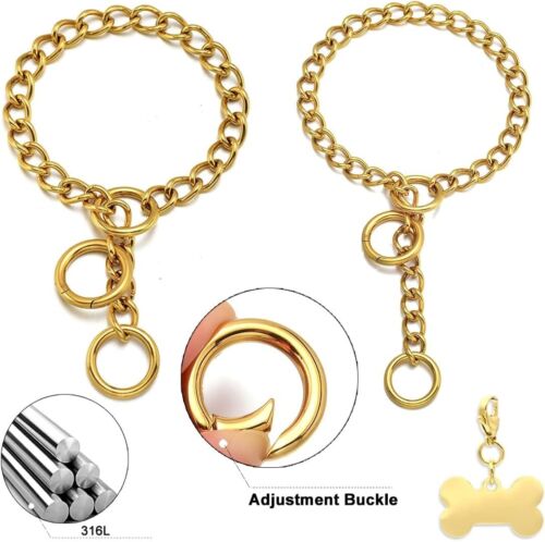 Gold Chain Dog Collar Heavy Duty Walking Gold Dog Collar with Ring Clasp Hook... - Picture 4 of 8
