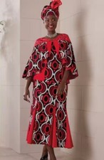 Size 10 Ashro Karasi Afrocentric Ethnic Red Black Multi Color Skirt Suit Set