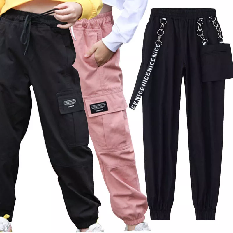 US Girls Joggers Sweatpants Loose Cargo Pant with Pockets Hip Hop Dance  Pants