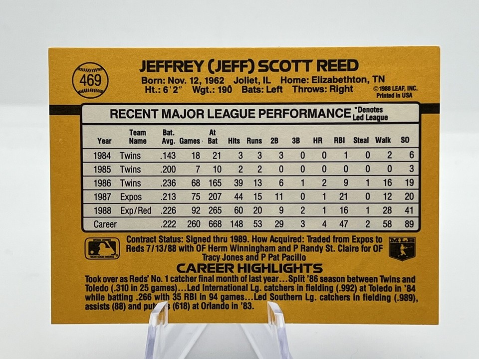 1989 Donruss Jeff Reed #469 Autograph Cincinnati Reds Signed | eBay