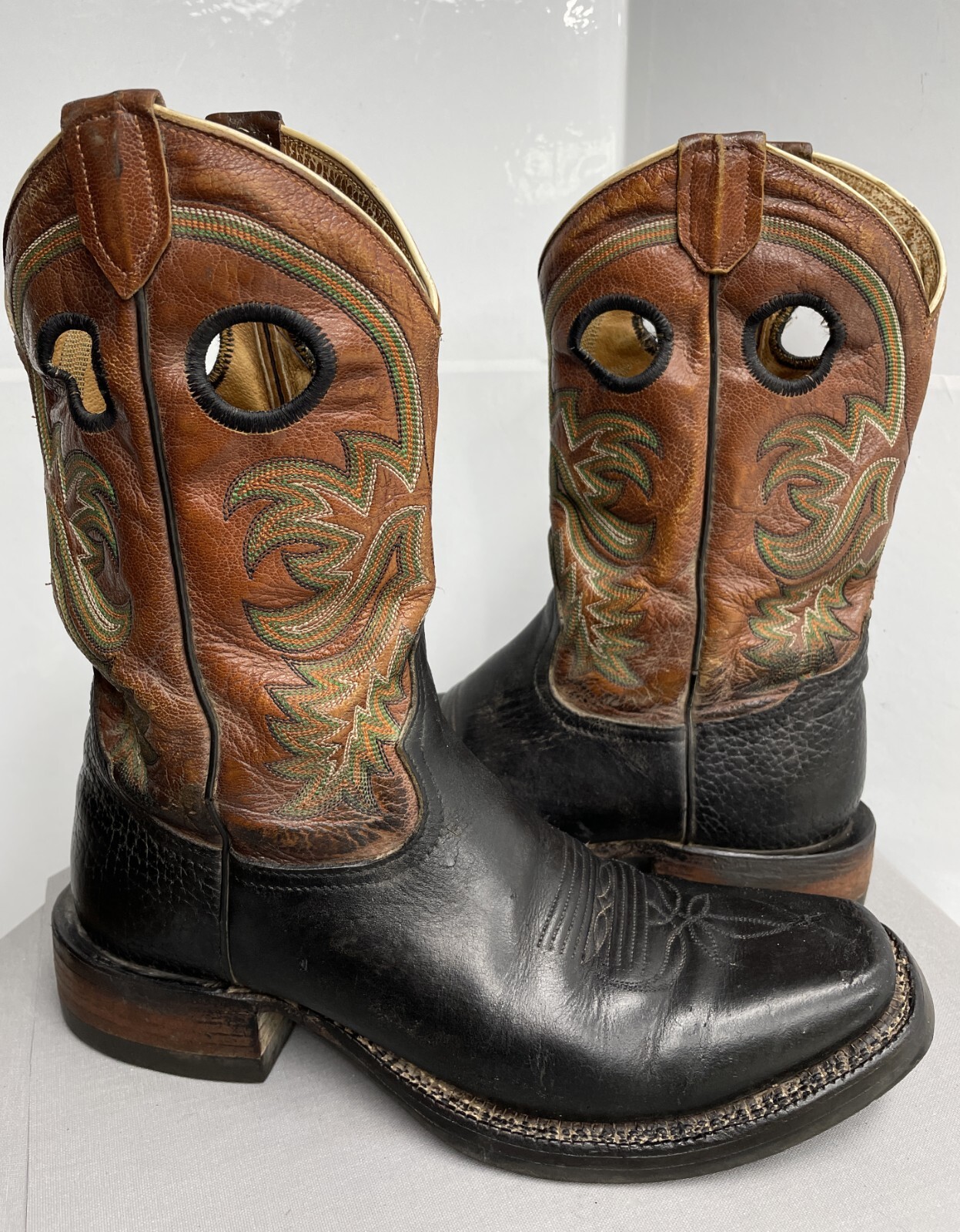 Two Tone Distressed Vintage USA Made Leather Western Work Boots Men's 7.5 D