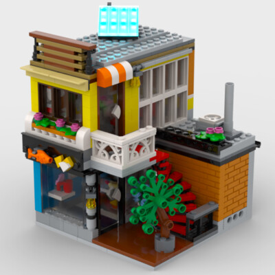 MOC: Fish and Chips Shop with Interior Modular Building 613 Pieces Good Quality
