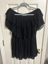 Alice + Olivia Black Pleated Ruffle Mini Dress Size Small *