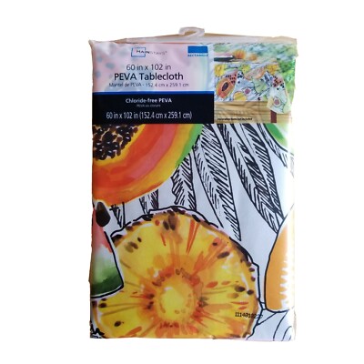 Summer Fruit Vinyl Tablecloth 60 x 102 White Pineapple Watermelon Picnic NEW