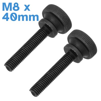 2pcs M8 x 40mm Black Steel Thumb Screws Knurled Head Nut Lock Clamp Hand Tighten