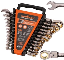 12-Piece SAE Flex-Head Ratchet Wrench Set 1/4”-7/8”, 72T Cr-V, with Organizer