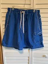 Speedo Swim Trunks Mens SZ XL Mesh Lined Royal Blue Drawstring Waist Pocket