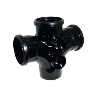 FLOPLAST 110mm Black Soil Pipe Double Branch Triple Socket Push-Fit Ring Seal