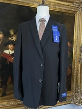 NWT Haggar L 44L Black Tailored Fit Unstructured Flex Smart Wash Highland Blazer