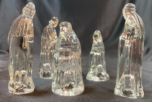 Vintage Glass Nativity Scene 6-Piece Set Clear Mary Joseph Baby Jesus 3 Wisemen - Picture 3 of 5