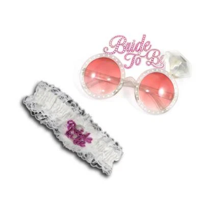 Bride To Be Flashing Garter White Lace & Glasses Set Hen Night Party Accessories - Image 1 of 4