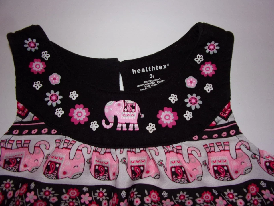 Healthtex: Girls/Toddlers 3T Sleeveless Dress/ Pink Elephants  - Image 2 of 4