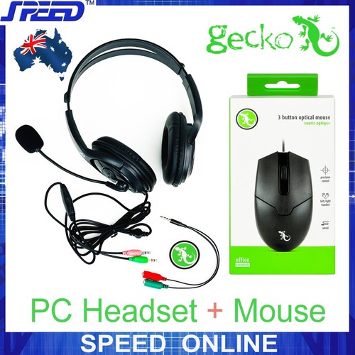 Gecko Office Essentials Pro Headset/Headphones with Mic + Wired 3 Button Mouse - Picture 1 of 7