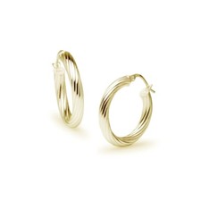 Twist Design 3x20mm Hoop Earrings in Gold Plated Sterling Silver