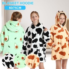 Blanket Hoodie for Kids Soft Flannel Wearable Blanket Hoodie with Pockets BiUfG