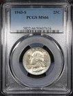 1943-S Washington Quarter graded MS66 by PCGS Gorgeous Gem Quality PQ+
