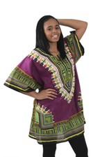 Traditional African Purple Dashiki w/color designs two pockets. Free/One Size.