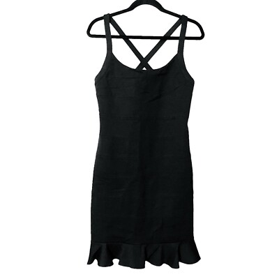 black bandage frill hem bodycon dress Black main image 0