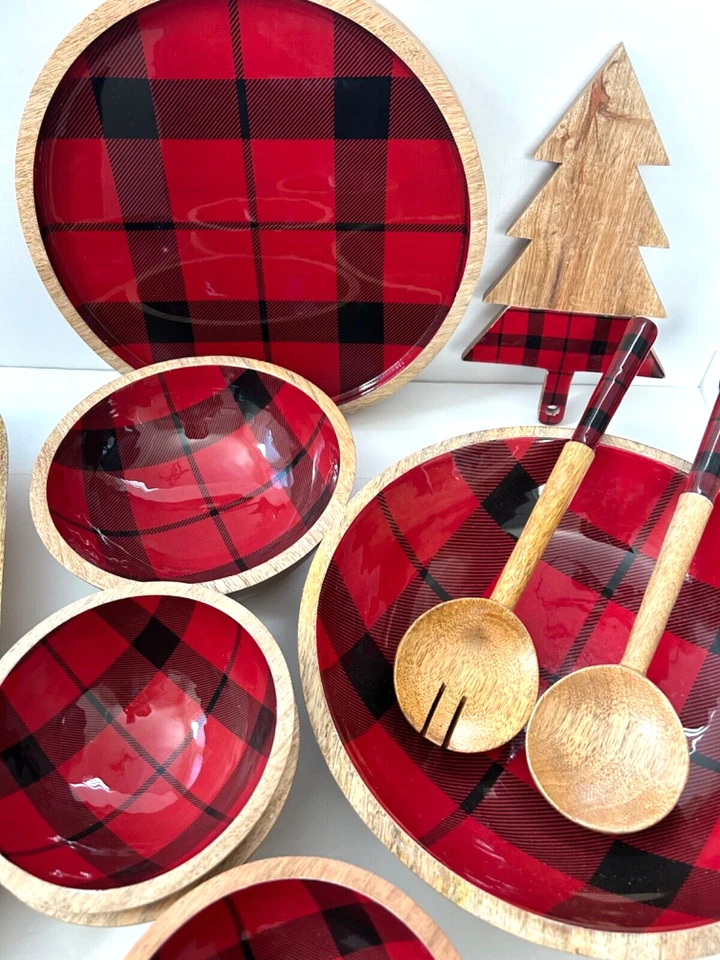 Place And Time Serveware collection Buffalo Plaid Design woodland lodge 10 piece - Image 3 of 4