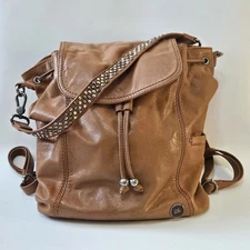 The Sak Leather Convertible Backpack Shoulder Hand Bag Brown Adjustable Straps
