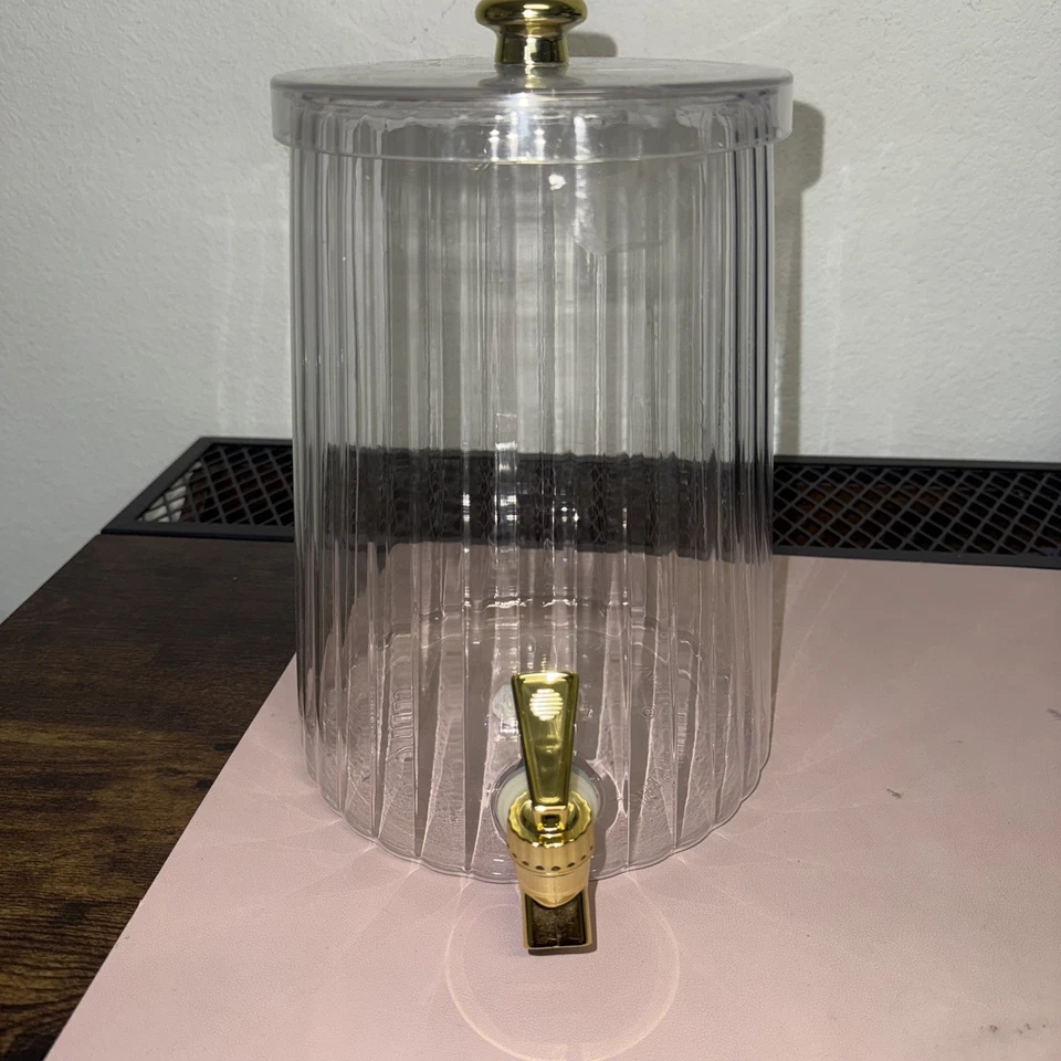 Clear Acrylic Beverage Dispenser 1.5 Gal Gold Spigot BPA Free Ribbed Jug Party - Image 2 of 4