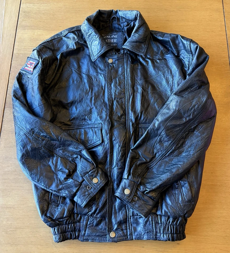 Chaqueta De Cuero Napoline De Colección Talla M Negra Bombardero Motociclista EE. UU. Live to Ride Foto 3 de 4