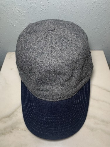 J Crew grau & marineblau verstellbare Riemen Kappe Mütze Wolle - Bild 4 von 12