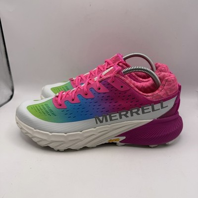 Merrell Agility Peak 5 Womens Sz 7 Pink Rainbow Trail Running Shoes New