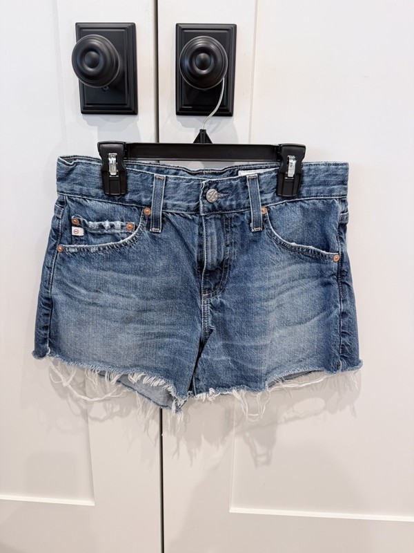 AG Adriano Goldschmied haile frayed cut off denim shorts, size 25