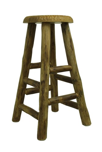 Zeckos Rustic Handcrafted Wooden Carved Bear Bar Stool 30 in. - Picture 2 of 2