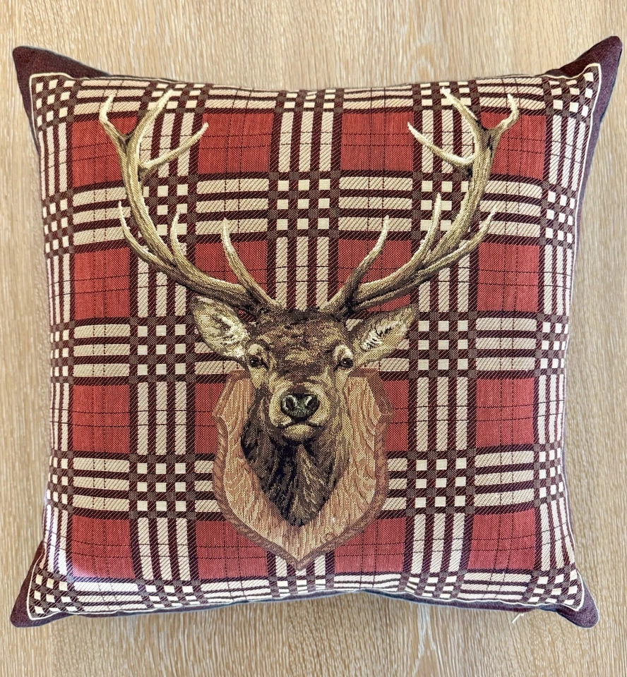 Hines of Oxford Англия олень голова клетку тартан гобелен подушка с Fthr вставить - Изображение 2 из 4