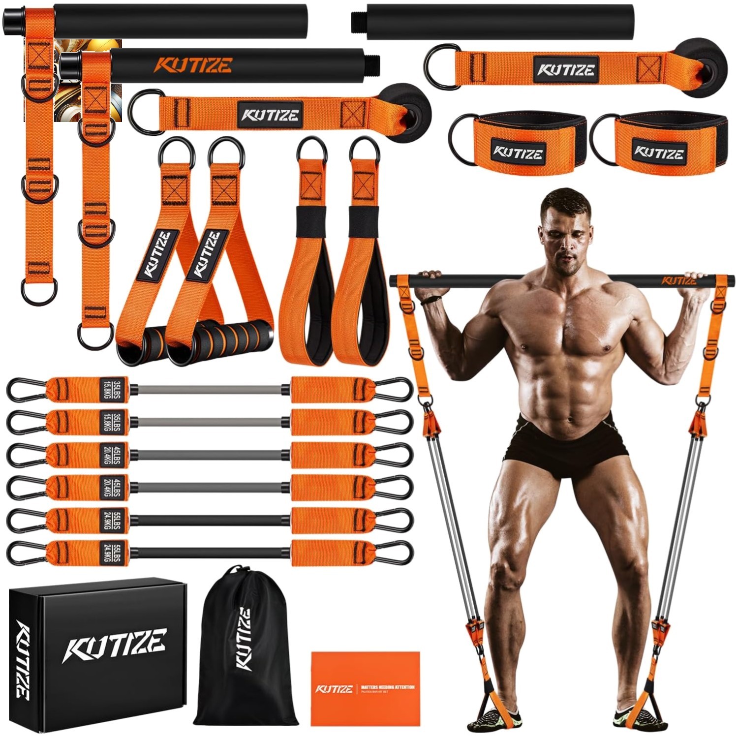 Barra de Pilates Ajustable con Bandas de Resistencia Extra Pesadas - Kit Portátil de Gimnasio en Casa