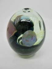 John Lewis Studio Art Glass Moon Bottle 1974 Glossy Signed 4.5" Tall Fused Glass