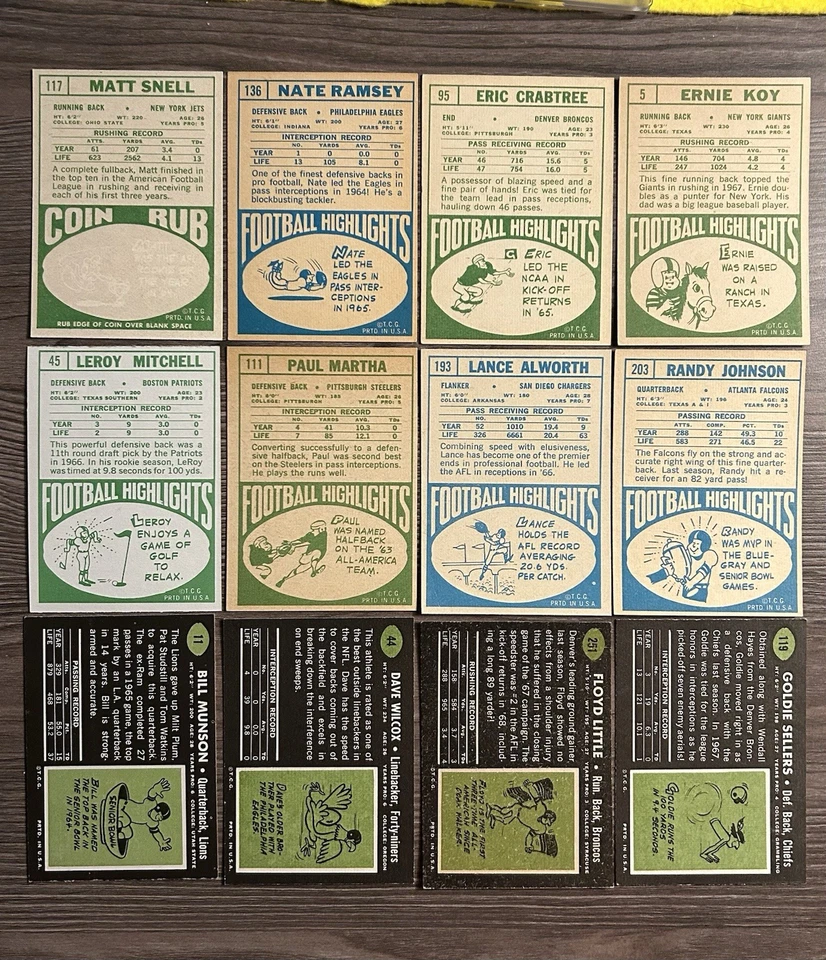 1968 & 1969 Topps Lot Of (12) EX-NM HOF Vintage NFL - Image 2 of 2
