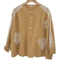 Easel Mustard Yellow Gauze Lace Applique Tuni...