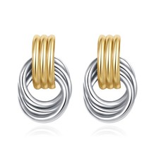 Trendy Two Tone Gold Silver Plated Knot Earrings for Women Chunky Statement Drop