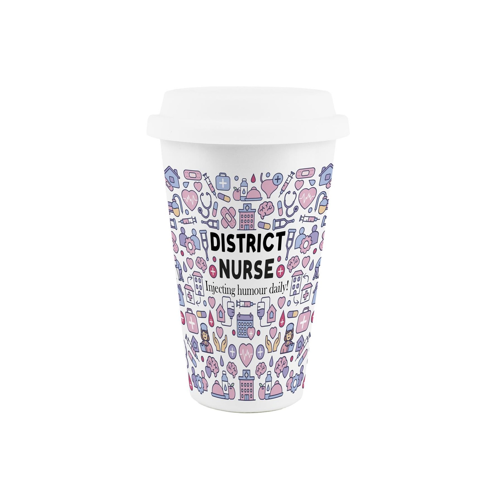 District Nurse Ceramic Travel Mug - Reusable Double-Walled Drinks Cup Gift