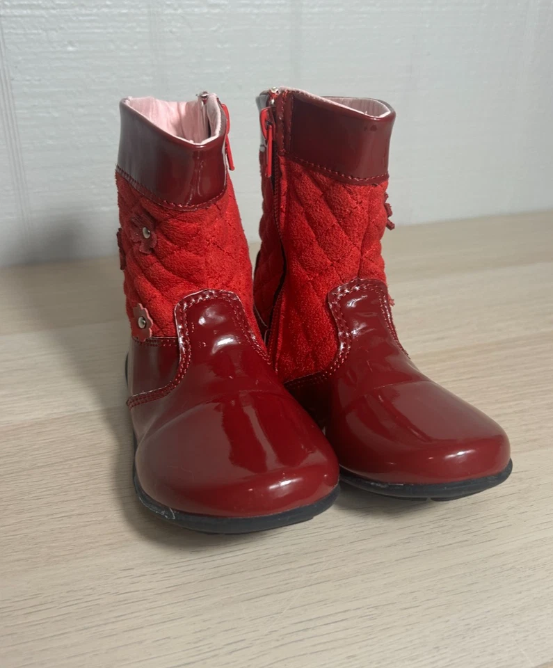 Laura Ashley Toddler Girls Size 9 Quilted Studded Faux Leather Red Boots - Image 3 of 4