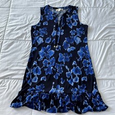 Michael Kors Women's Blue Floral A-line Dress Size M Sleeveless