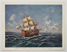 Vintage Sailing Ship Print 16th Century World Sailer Ocean Art 8x10
