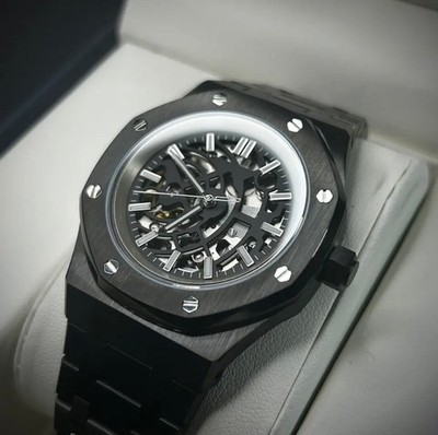 Uhr nach Maß 41mm schwarz Skelett ''RO'' Style mit NH70 Automatik