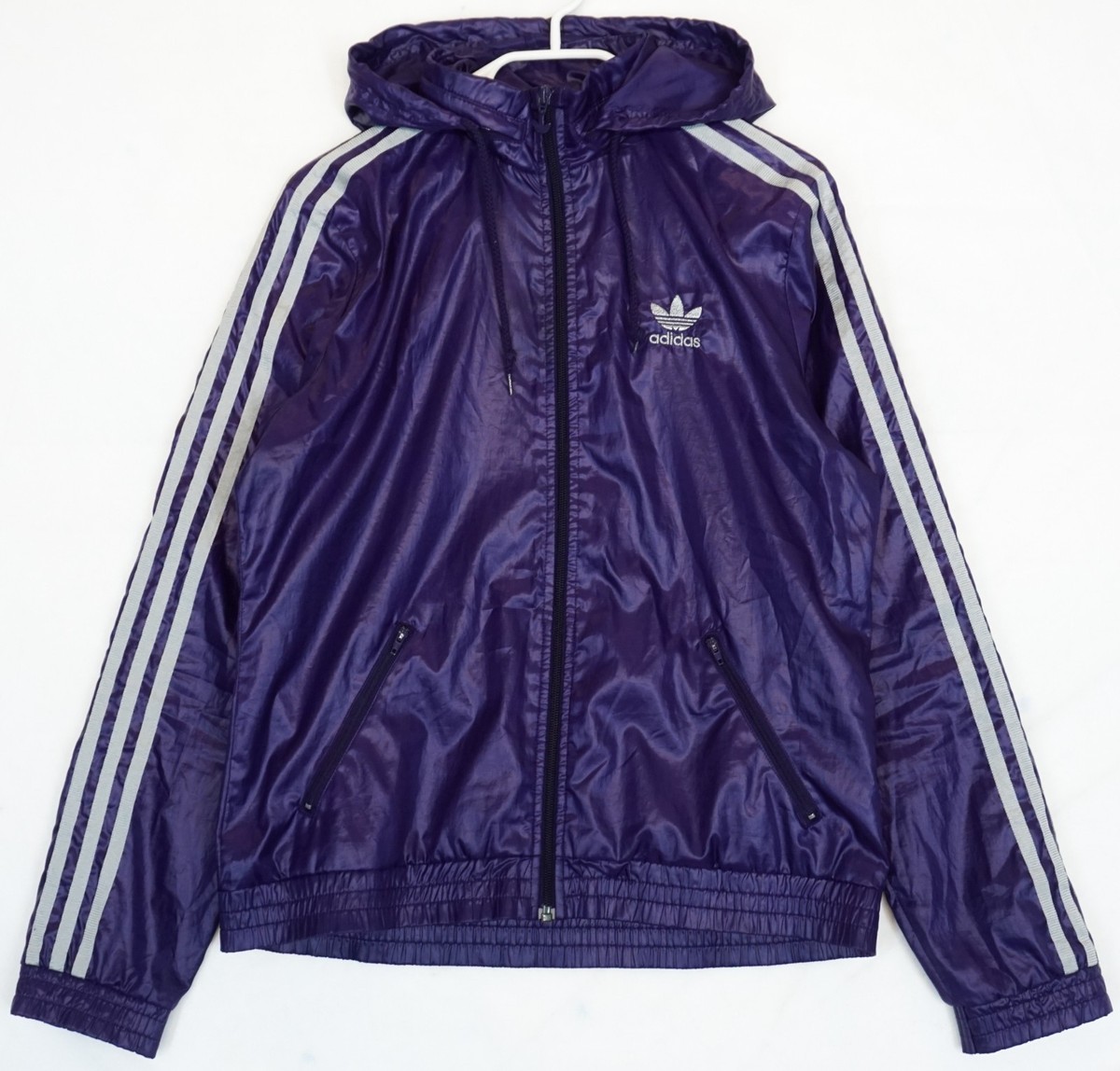 Adidas Wet Look Purple Trefoil Logo Track Jacket Women's 40 or L