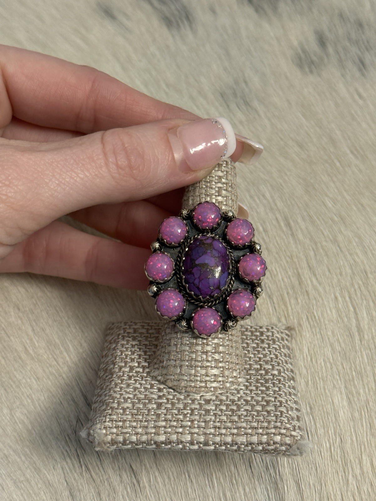 Statement Sterling Silver Pink Fire Opal Purple M… - image 2