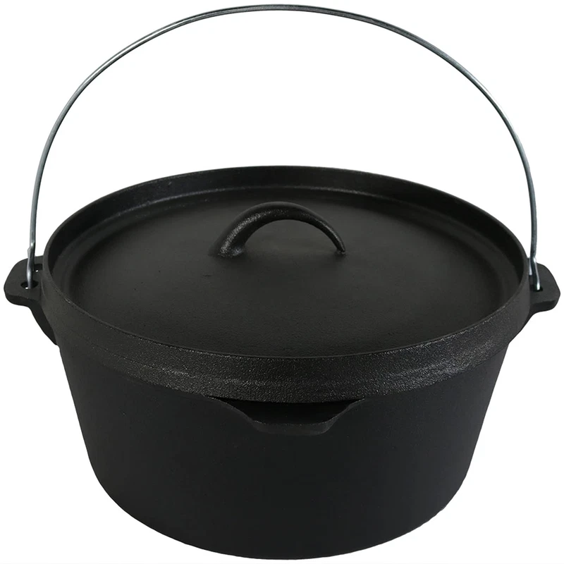 Sunnydaze 8-Quart Pre-Seasoned Cast Iron Deep Black Dutch Oven Pot Lid And