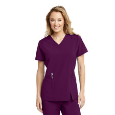 BARCO ONE WELLNESS WOMENS V-NECK SCRUB TOP IN WINE IN ALL SIZES #BWT012 NWT